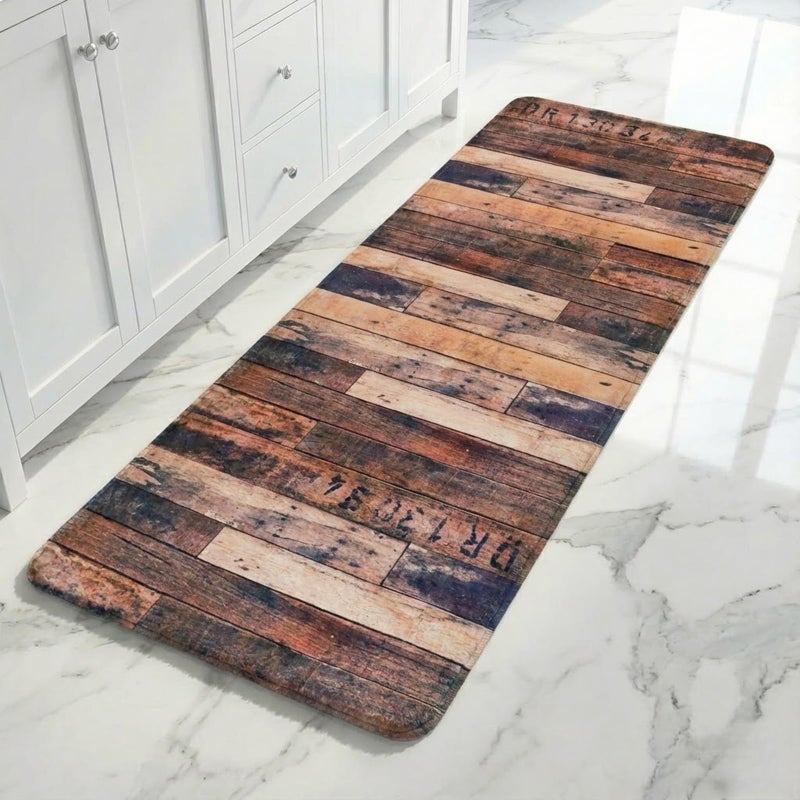 Creative House Life Rustic Wood Plank Bathroom Runner Rug 24x71 Inch, Soft Absorbent Non Slip Memory Foam Long Bath Mat for Tub, Shower, Kitchen Sink & Hallway - Image 1